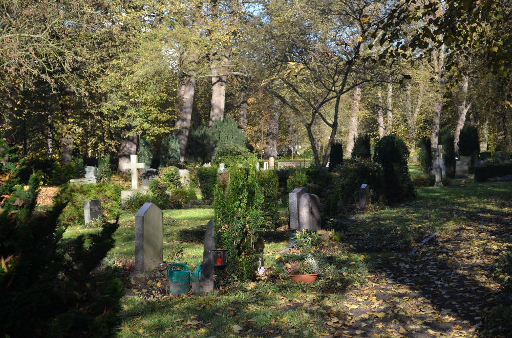 Herbst: Blick auf die Rasengräber